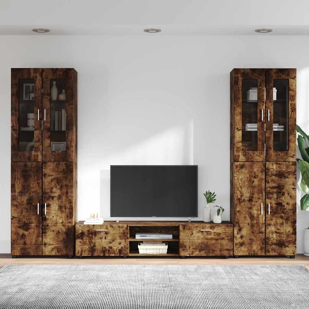 TV-Schrankset | 2 Hochränke / Highboard | Lowboard | Vitrinenschrank | 3-tlg Set