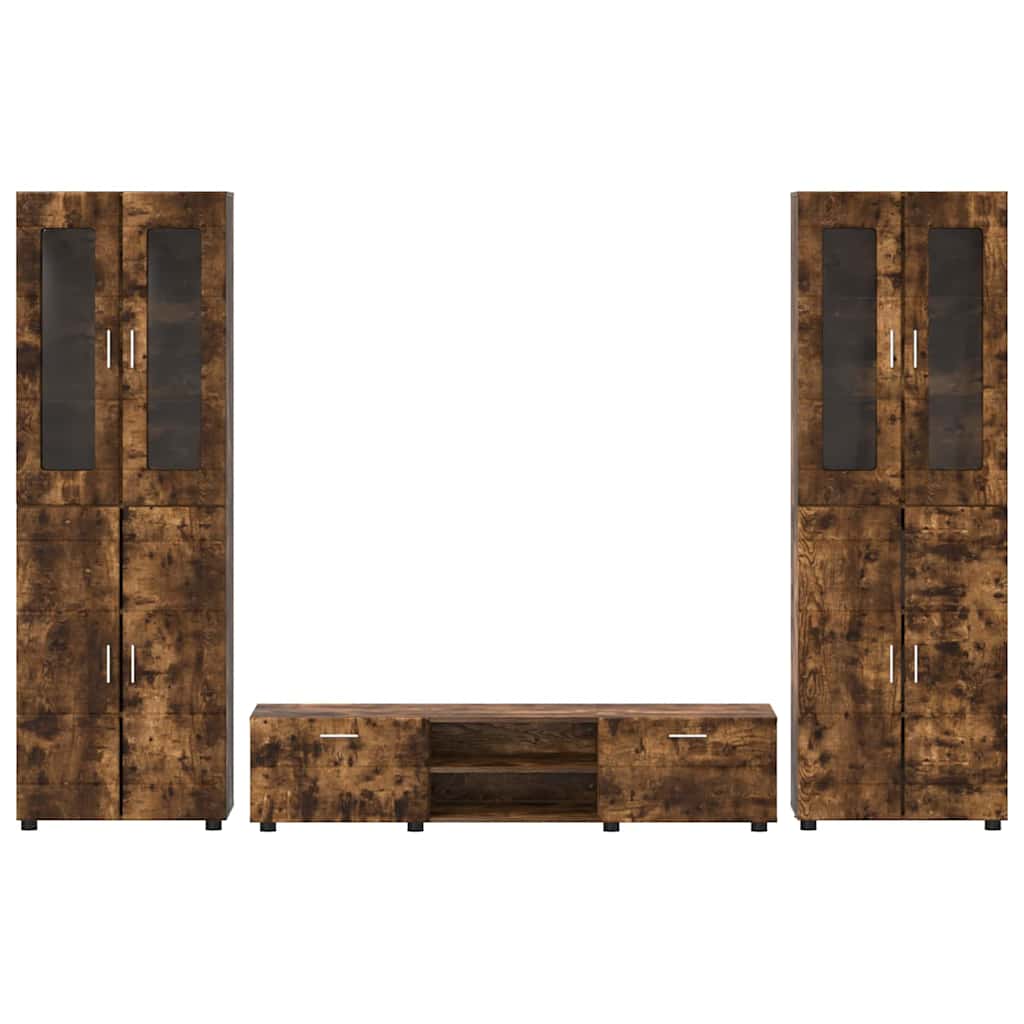 TV-Schrankset | 2 Hochränke / Highboard | Lowboard | Vitrinenschrank | 3-tlg Set