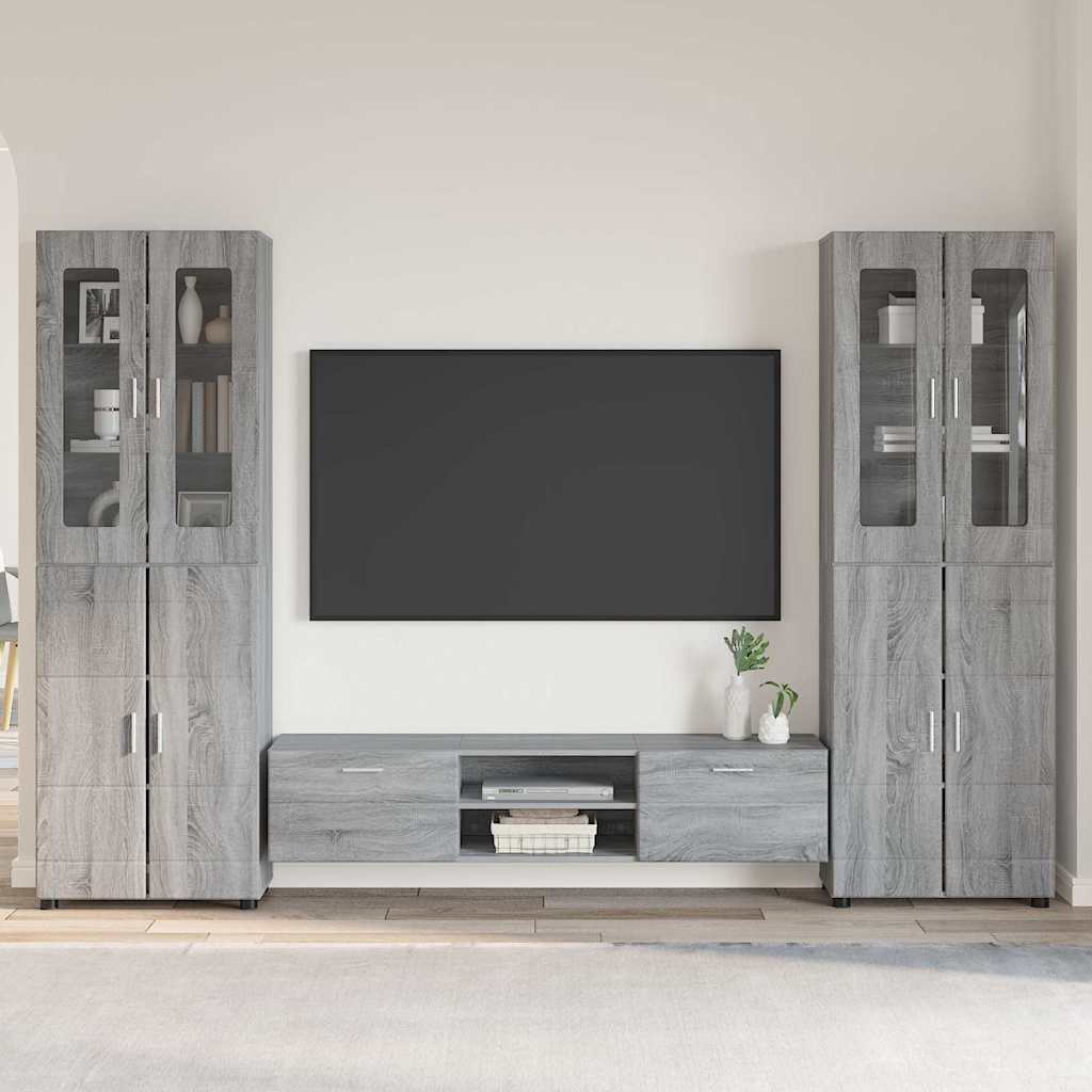 TV-Schrankset | 2 Hochränke / Highboard | Lowboard | Vitrinenschrank | 3-tlg Set