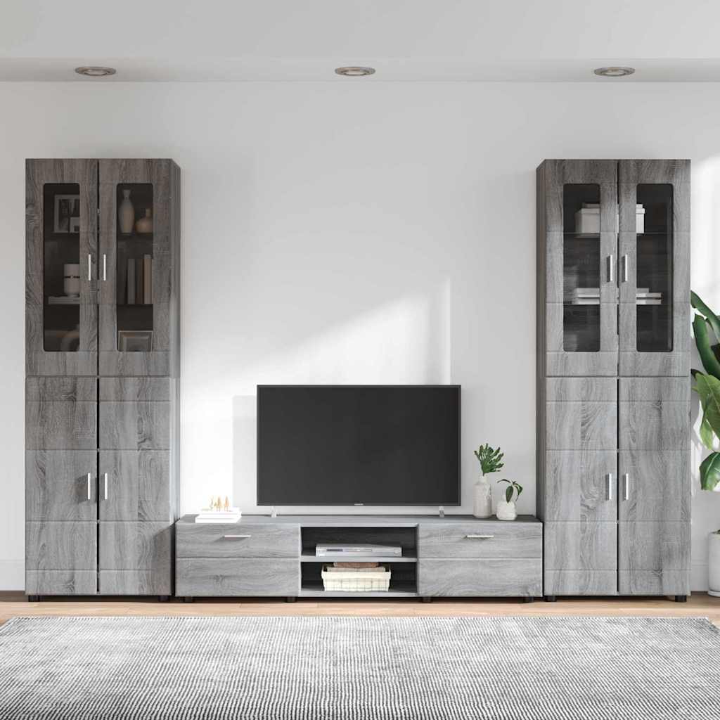 TV-Schrankset | 2 Hochränke / Highboard | Lowboard | Vitrinenschrank | 3-tlg Set