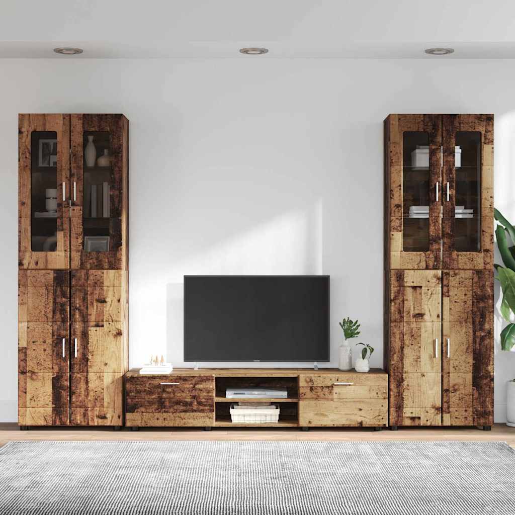 TV-Schrankset | 2 Hochränke / Highboard | Lowboard | Vitrinenschrank | 3-tlg Set