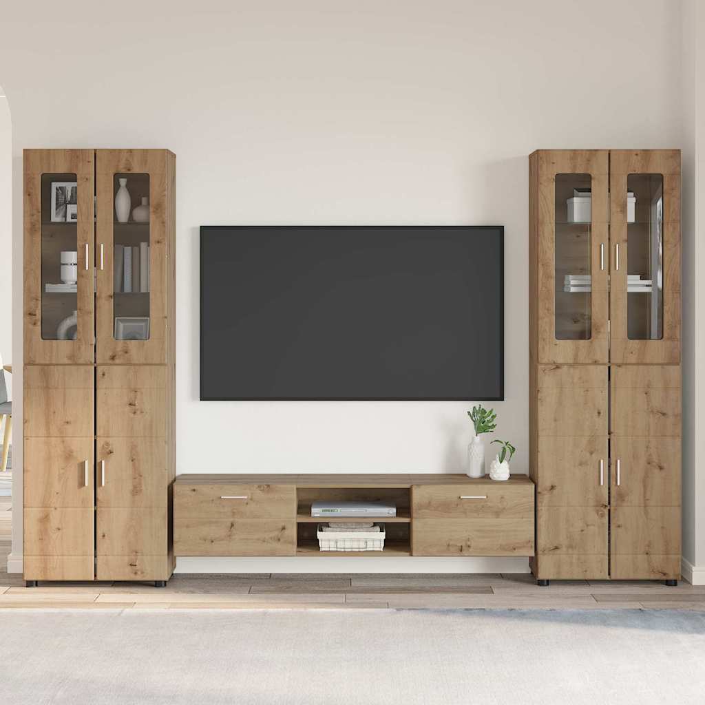TV-Schrankset | 2 Hochränke / Highboard | Lowboard | Vitrinenschrank | 3-tlg Set