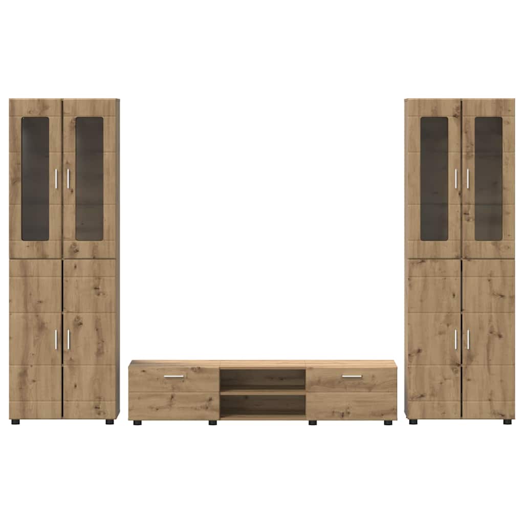 TV-Schrankset | 2 Hochränke / Highboard | Lowboard | Vitrinenschrank | 3-tlg Set