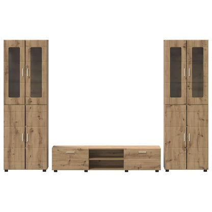 TV-Schrankset | 2 Hochränke / Highboard | Lowboard | Vitrinenschrank | 3-tlg Set