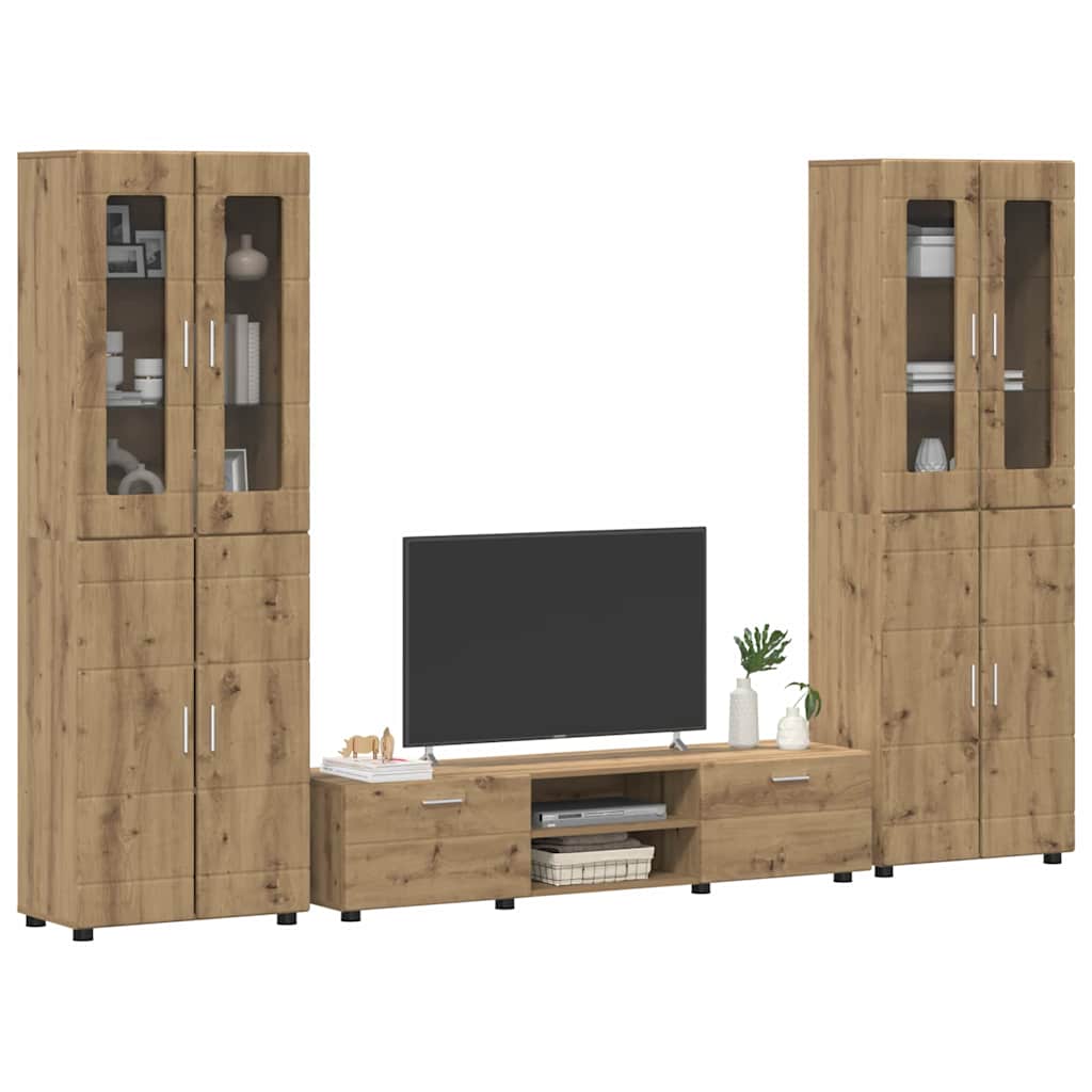 TV-Schrankset | 2 Hochränke / Highboard | Lowboard | Vitrinenschrank | 3-tlg Set