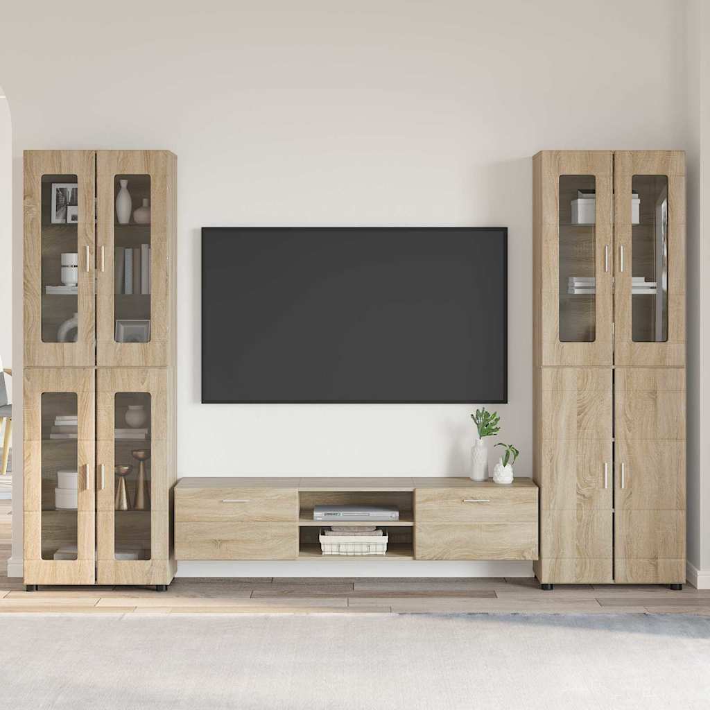 TV-Schrankset | 2 Hochränke / Highboard | Lowboard | Vitrinenschrank | 3-tlg Set