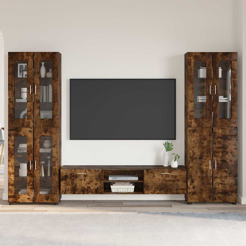 TV-Schrankset | 2 Hochränke / Highboard | Lowboard | Vitrinenschrank | 3-tlg Set