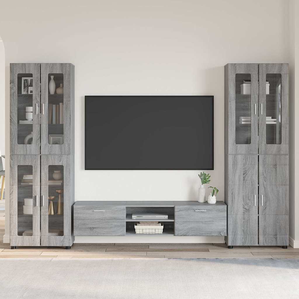 TV-Schrankset | 2 Hochränke / Highboard | Lowboard | Vitrinenschrank | 3-tlg Set
