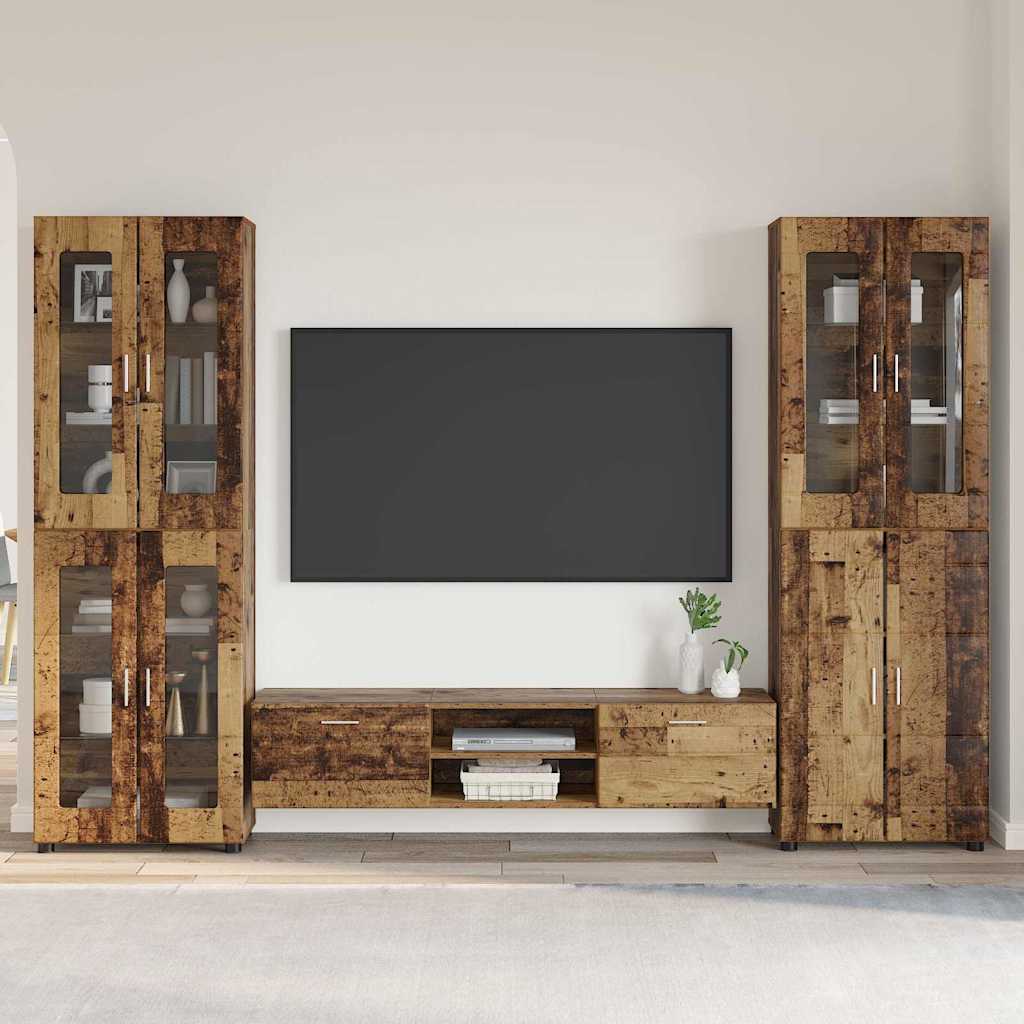 TV-Schrankset | 2 Hochränke / Highboard | Lowboard | Vitrinenschrank | 3-tlg Set