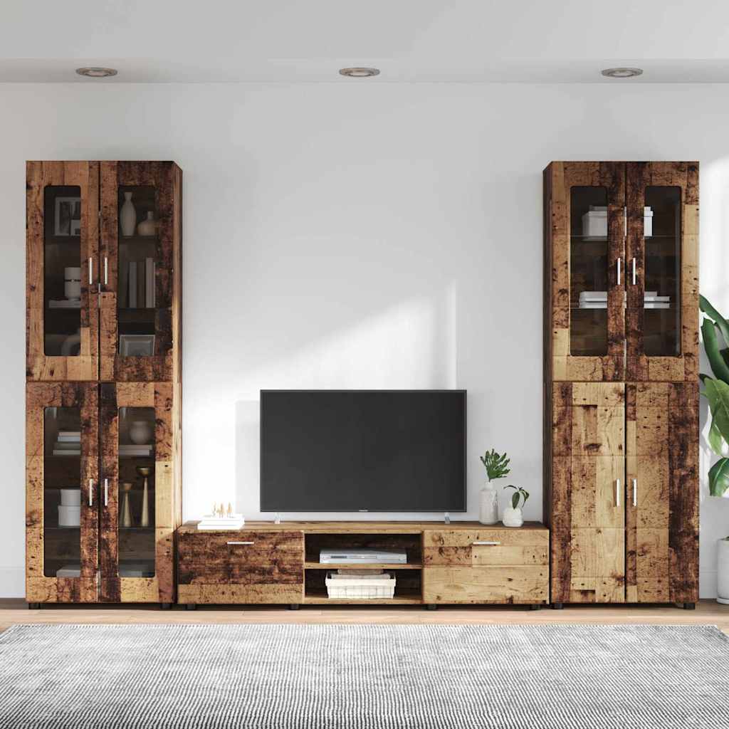 TV-Schrankset | 2 Hochränke / Highboard | Lowboard | Vitrinenschrank | 3-tlg Set