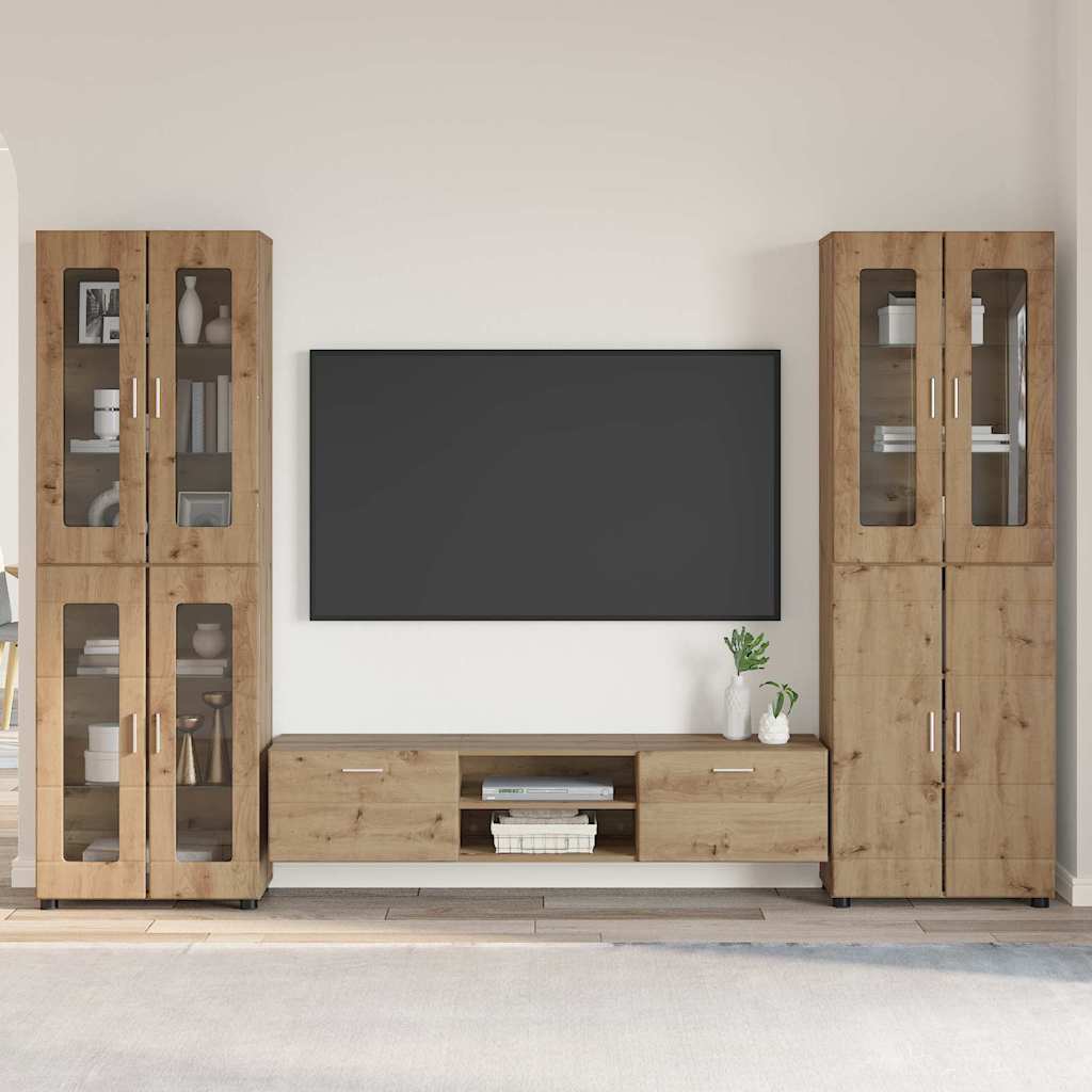 TV-Schrankset | 2 Hochränke / Highboard | Lowboard | Vitrinenschrank | 3-tlg Set