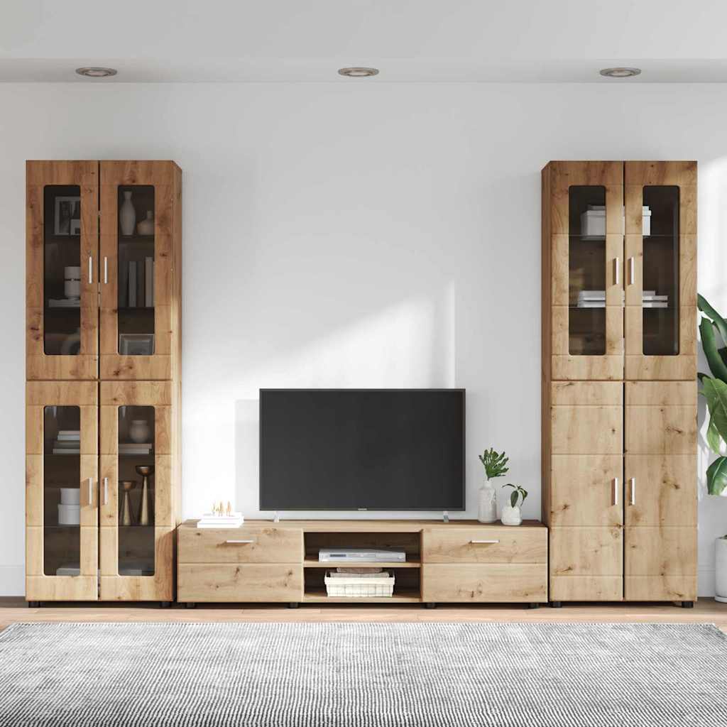 TV-Schrankset | 2 Hochränke / Highboard | Lowboard | Vitrinenschrank | 3-tlg Set