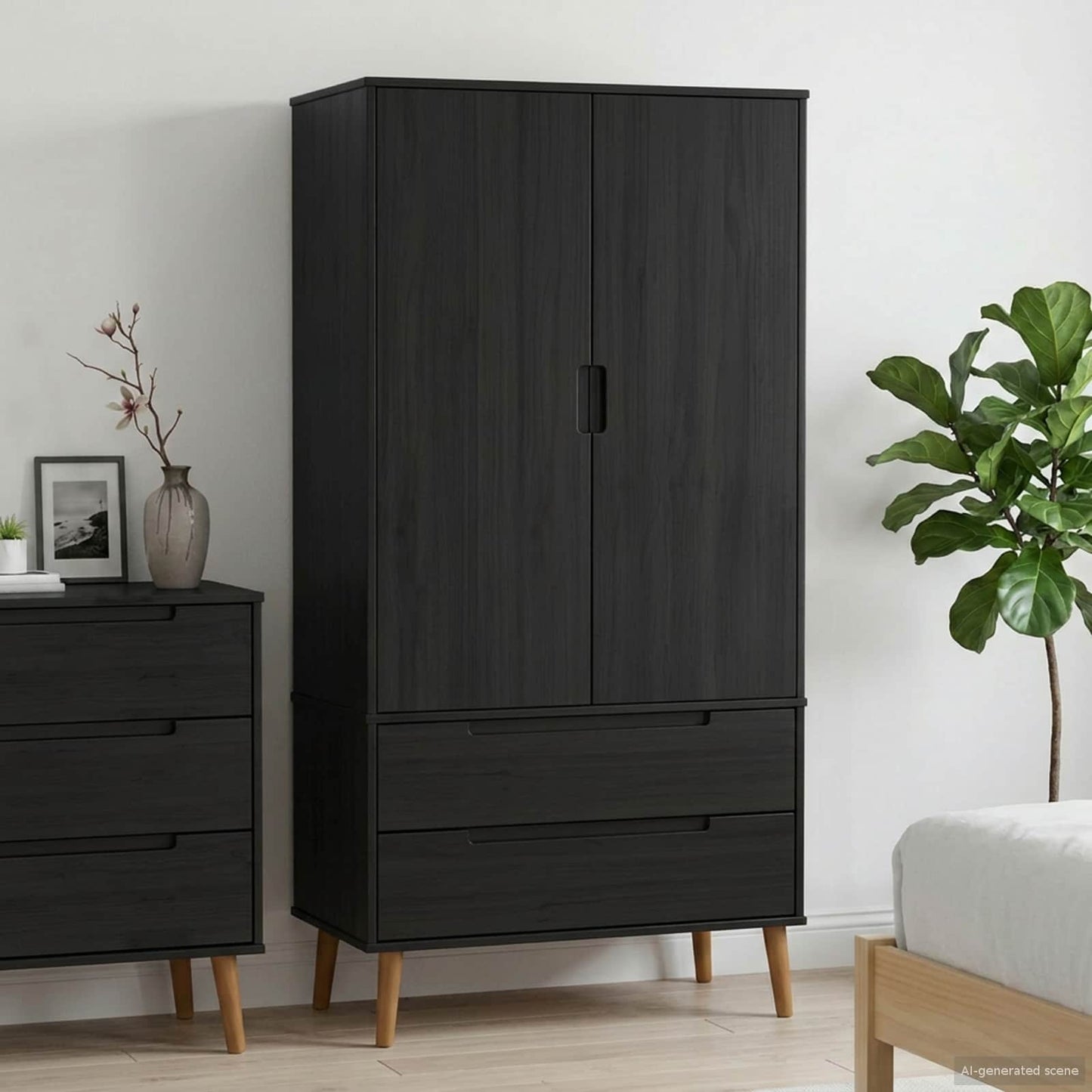 Kleiderschrank MOLDE Grau 90x55x175 cm Massivholz Kiefer