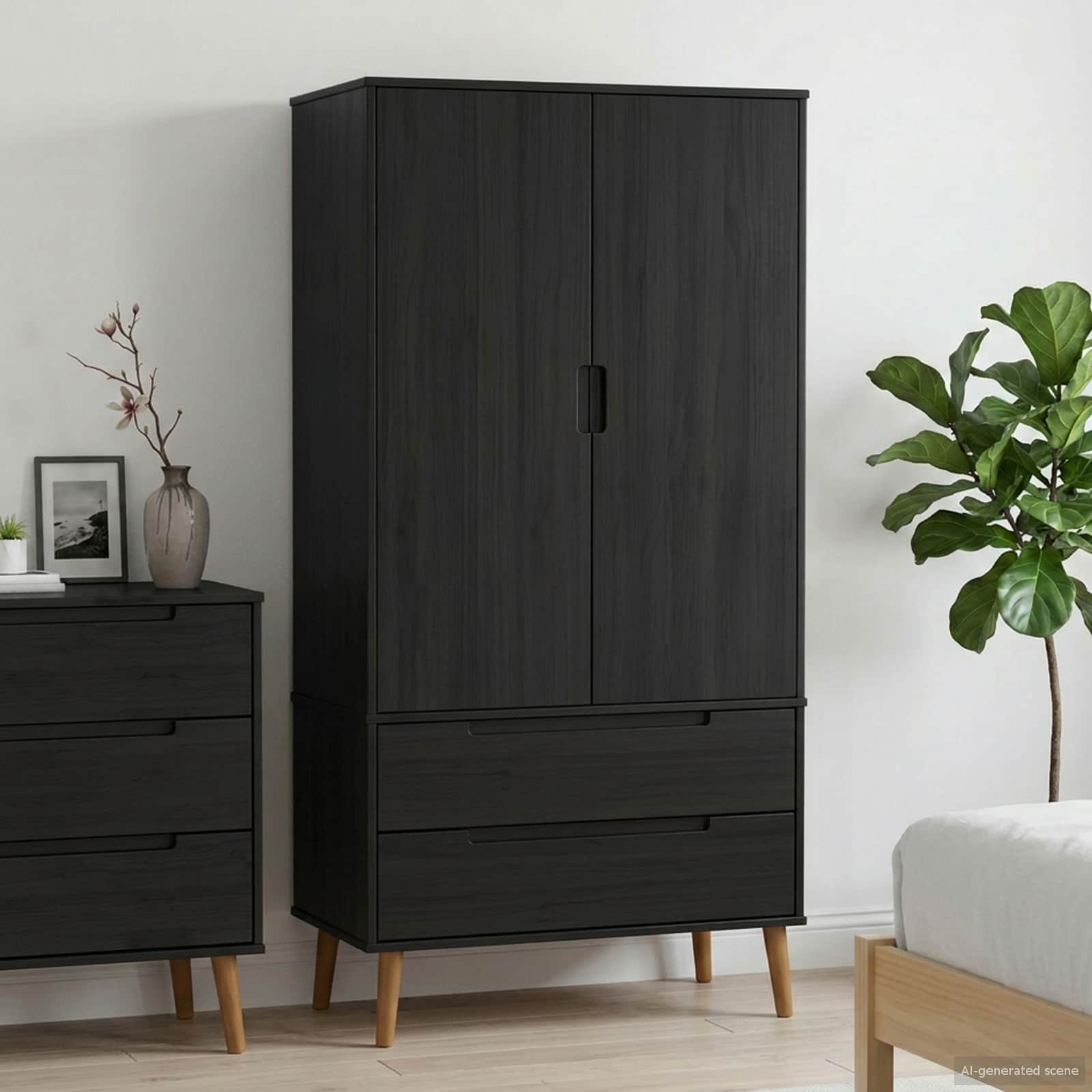 Kleiderschrank MOLDE Grau 90x55x175 cm Massivholz Kiefer