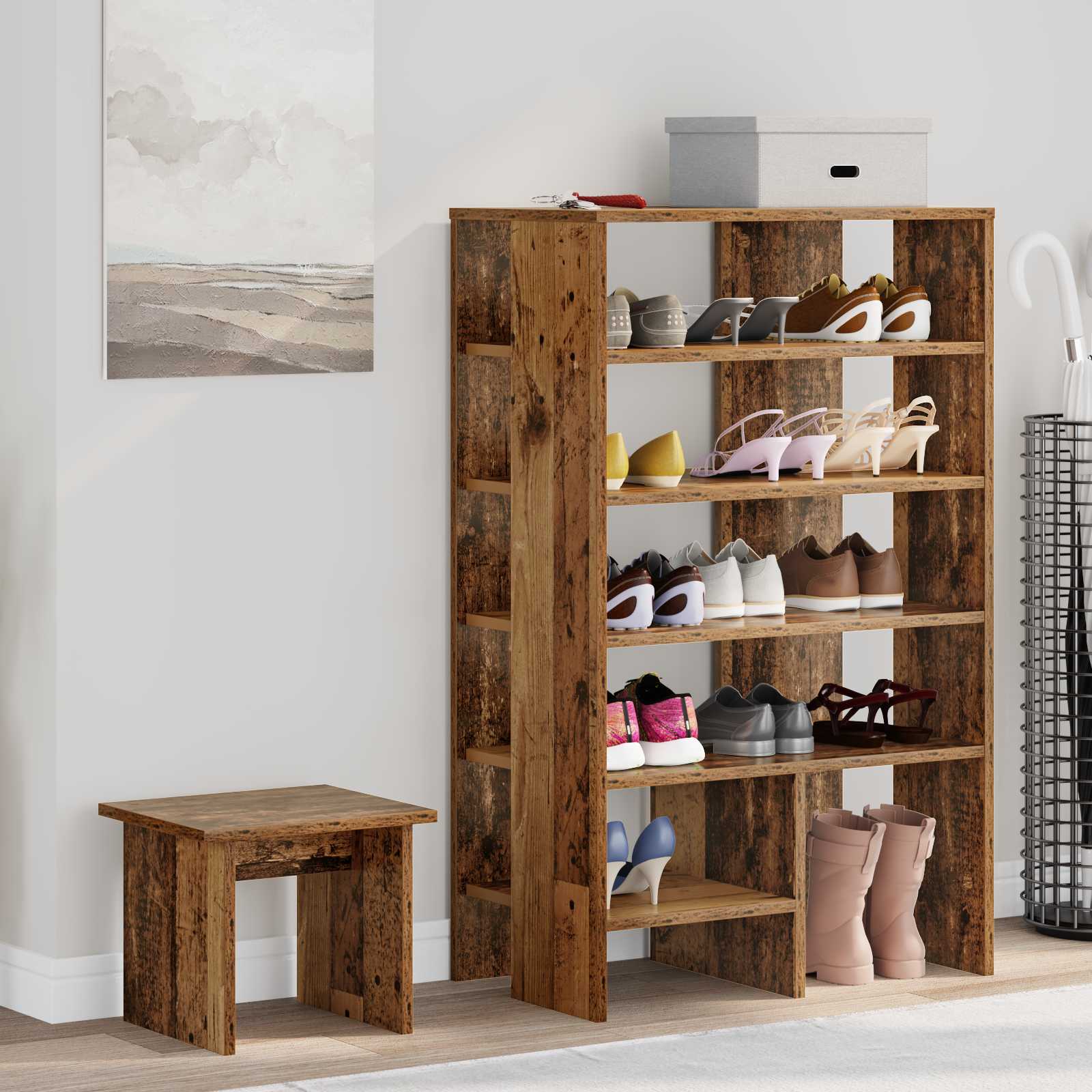 Schuhschrank mit Regal mit Speicher 2 pcs Weiß Holzwerkstoff
