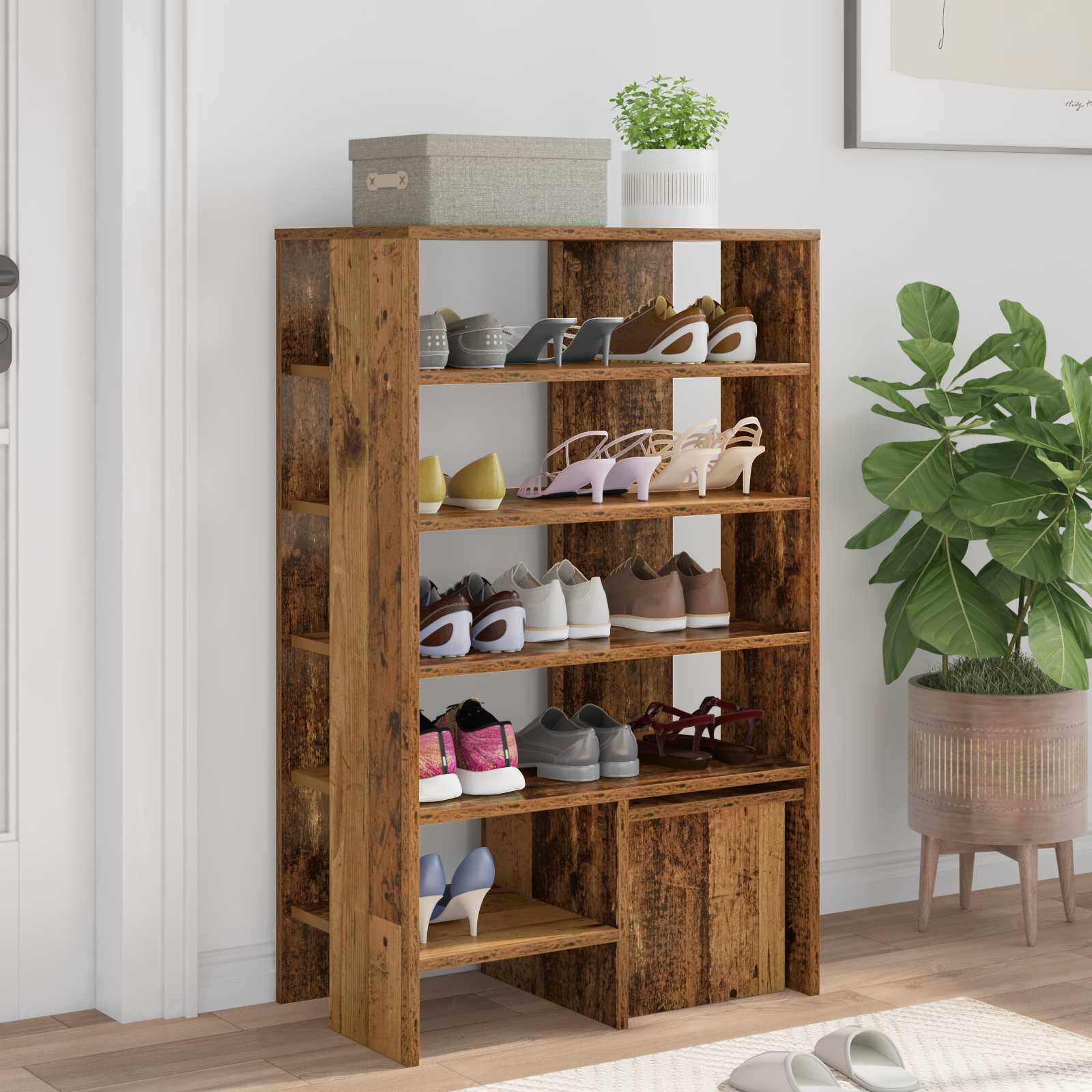 Schuhschrank mit Regal mit Speicher 2 pcs Weiß Holzwerkstoff