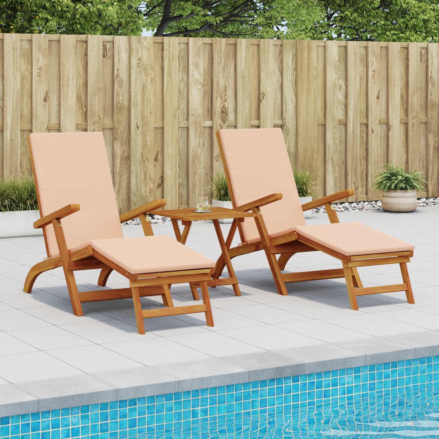 Liegestuhl zum Verstellen und Klappen mit Kissen 2 pcs Rot