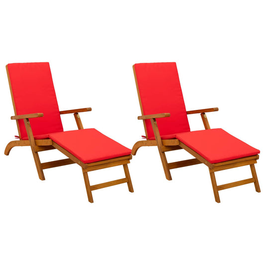 Liegestuhl zum Verstellen und Klappen mit Kissen 2 pcs Rot