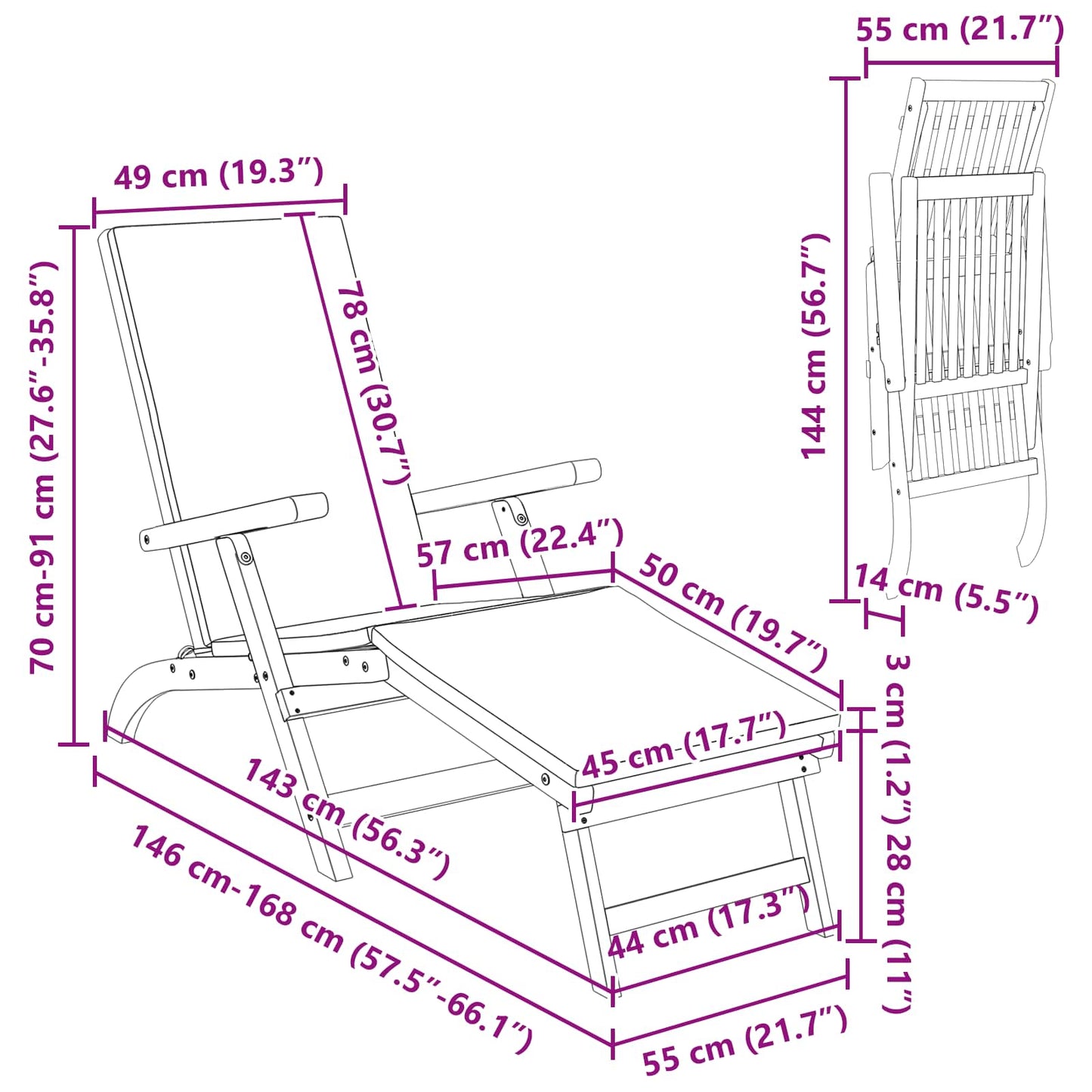 Liegestuhl zum Verstellen und Klappen mit Kissen 2 pcs Rot