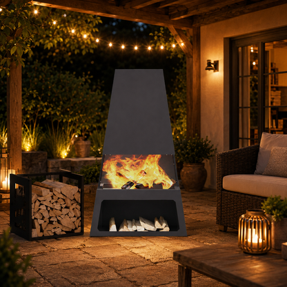 Terrassenkamin mit Holzfach – Feuer trifft modernes Design