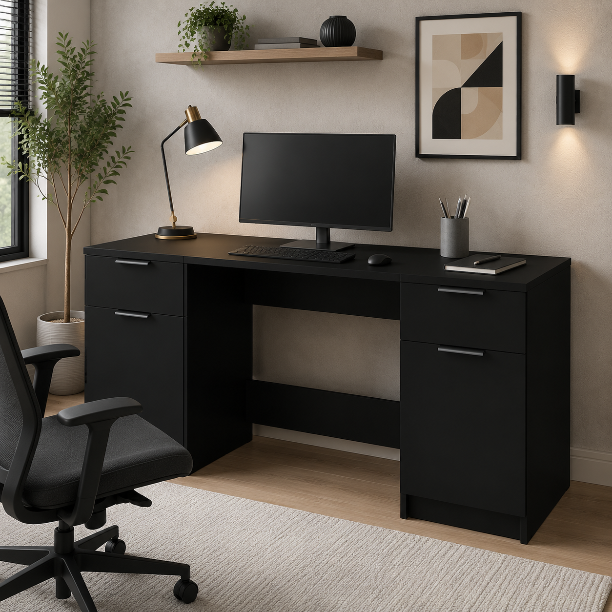 Computertisch mit Beistellschrank, 133,5 x 50 cm