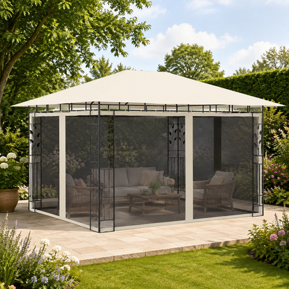 Pavillon mit Moskitonetz und verziertem Rahmen