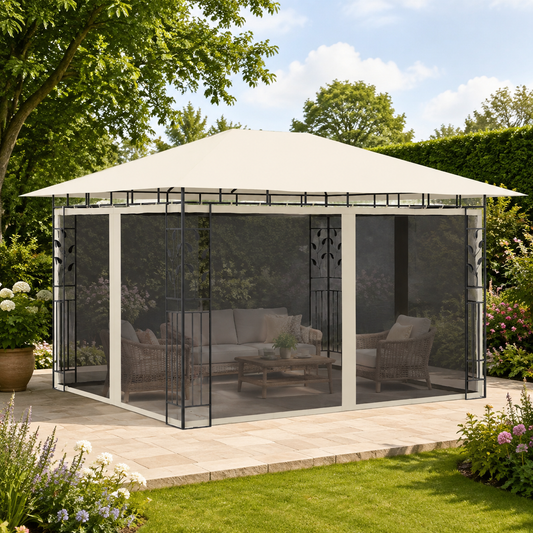 Pavillon mit Moskitonetz und verziertem Rahmen