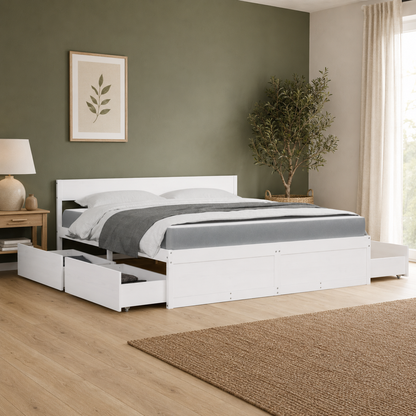 Massivholz Doppelbett mit Schubladen inkl. Matratze 180x200 cm