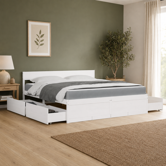 Massivholz Doppelbett mit Schubladen inkl. Matratze 180x200 cm