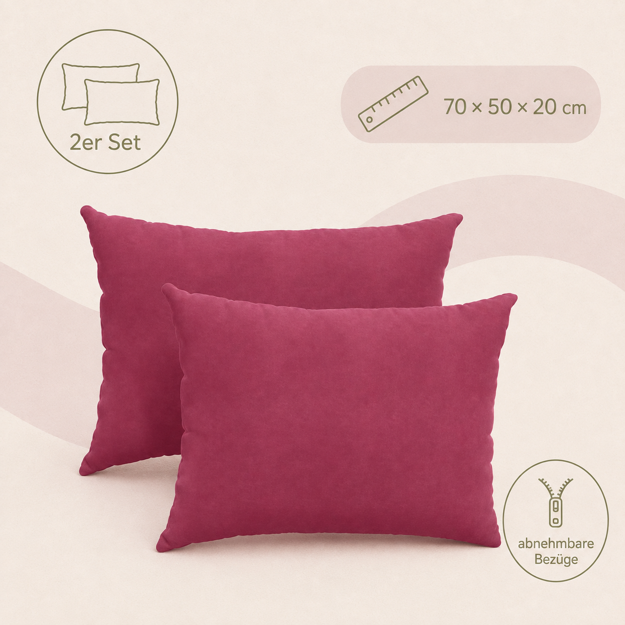 Sofakissen Set 2 Stück Cordstoff 70 x 50 cm mit Reißverschluss