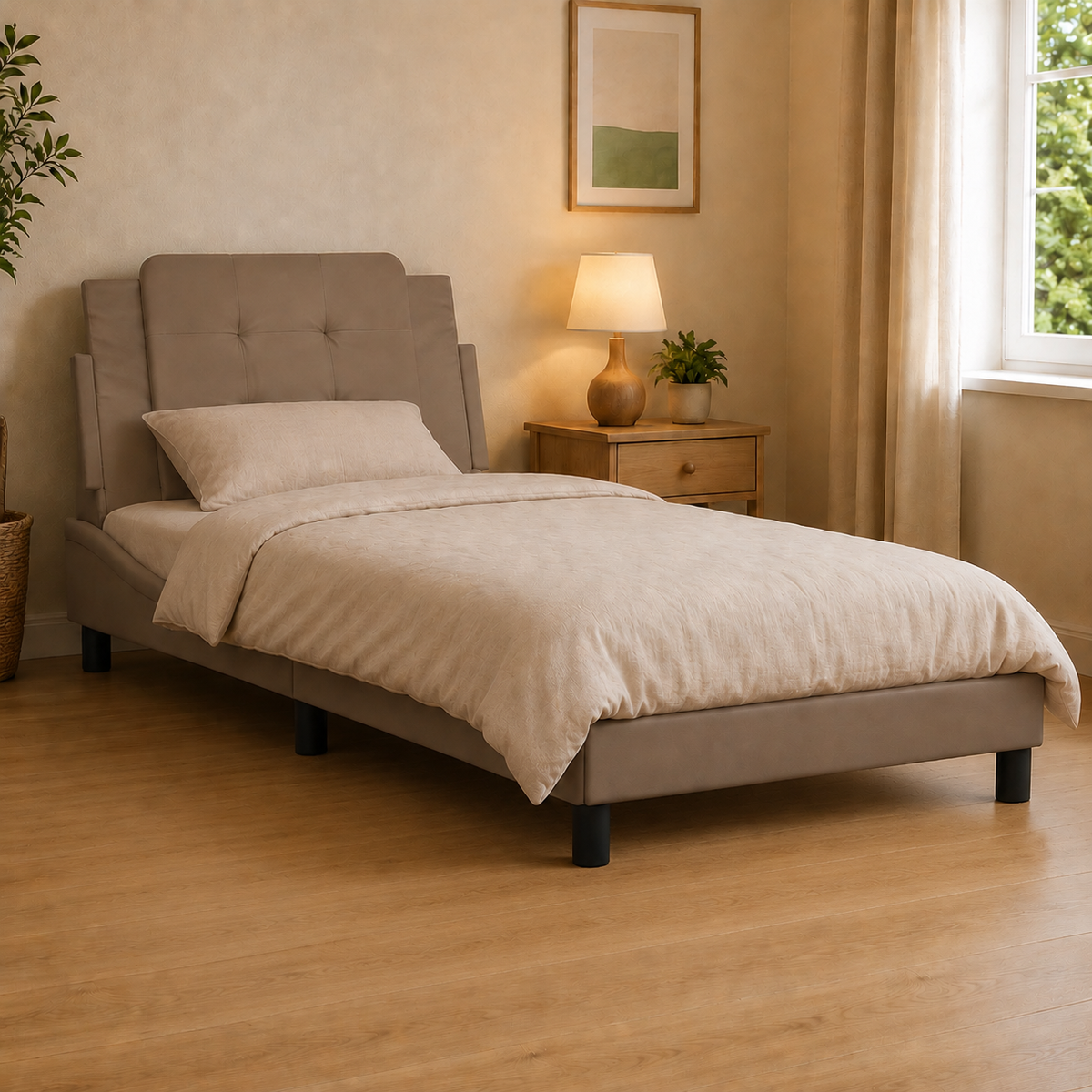 Polster-Einzelbett Modell inkl. Matratze, Kunstlederbezug 80x200 cm