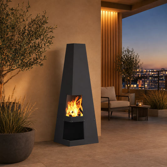 Terrassenkamin aus Stahl für Garten, Balkon & Terrasse