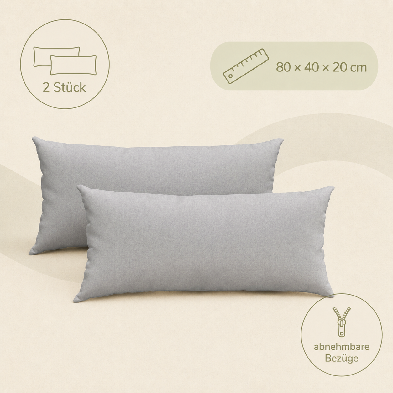 Sofakissen 2er Set 80 x 40 cm, abnehmbarer Cord-Bezug