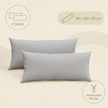 Sofakissen 2er Set 80 x 40 cm, abnehmbarer Cord-Bezug