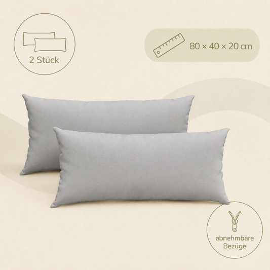 Sofakissen 2er Set 80 x 40 cm, abnehmbarer Cord-Bezug