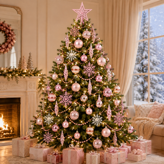 65-teiliges Weihnachtskugel-Set mit Baumspitze und Perlenkette