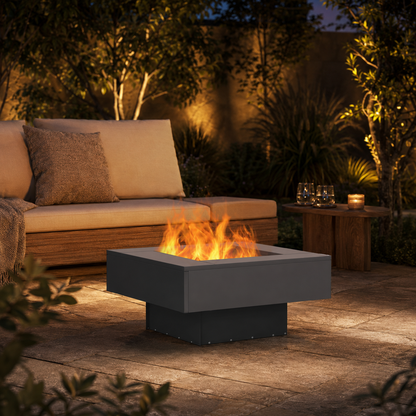 Quadratische Feuerstelle aus Stahl – moderner Blickfang für Garten & Terrasse