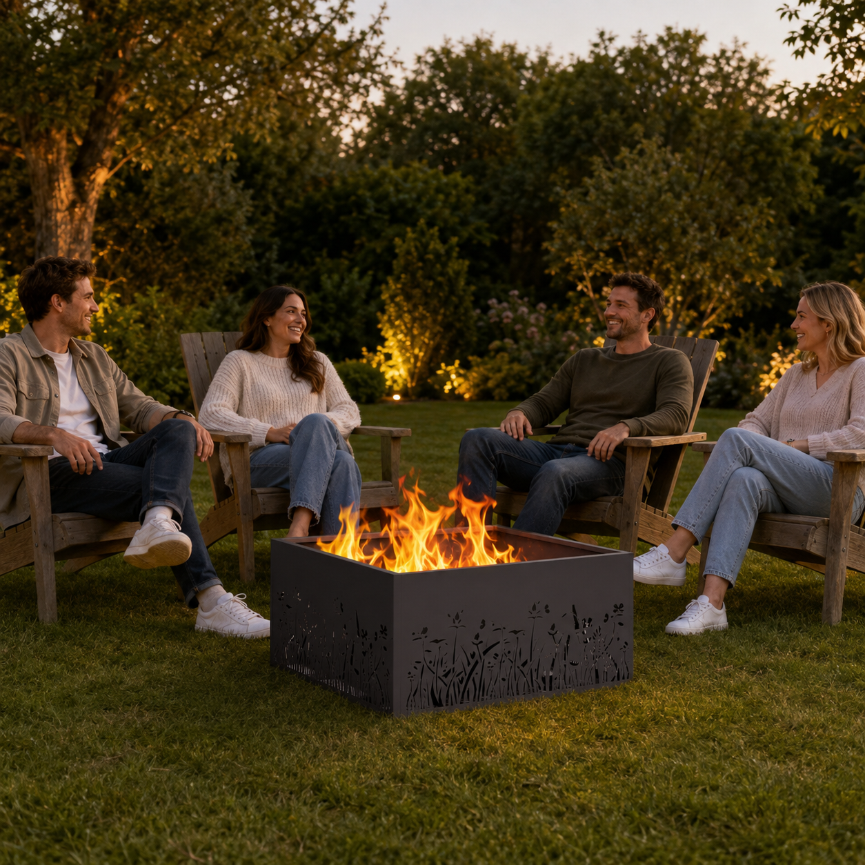 Feuerstelle mit Wiesenmotiv – Flammenspiel trifft Gartendesign