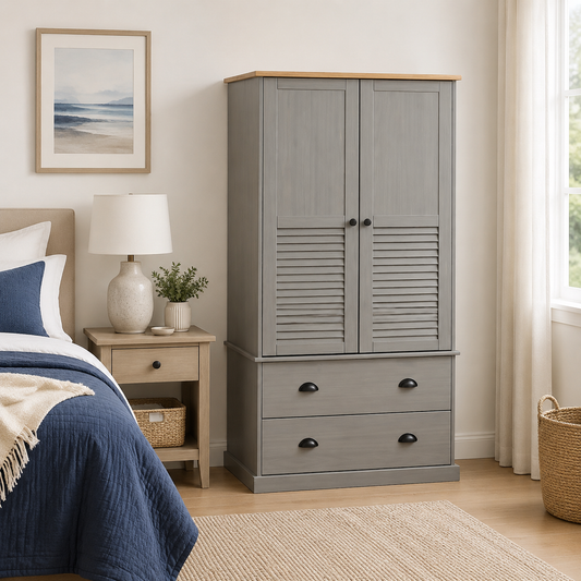 Massivholz Kleiderschrank mit Jalousie-Design, 2-türig