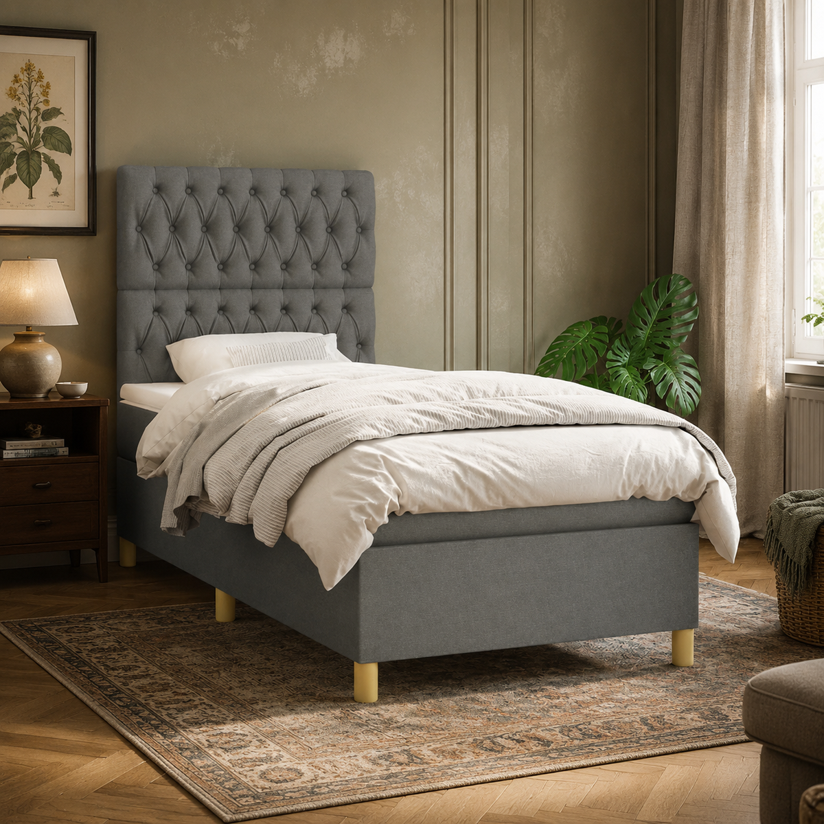 Boxspringbett mit hoher Rückenlehne, inkl. Matratze 90x190 cm