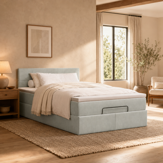 Ottoman-Bett mit Stauraum, inkl. Matratze 120x200 cm, Samtbezug