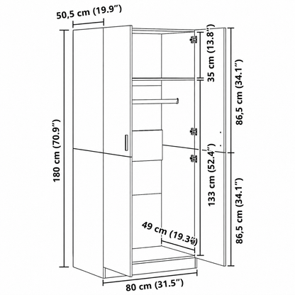 Schlafzimmerschrank aus Holz, mit Ablage und Kleiderstange