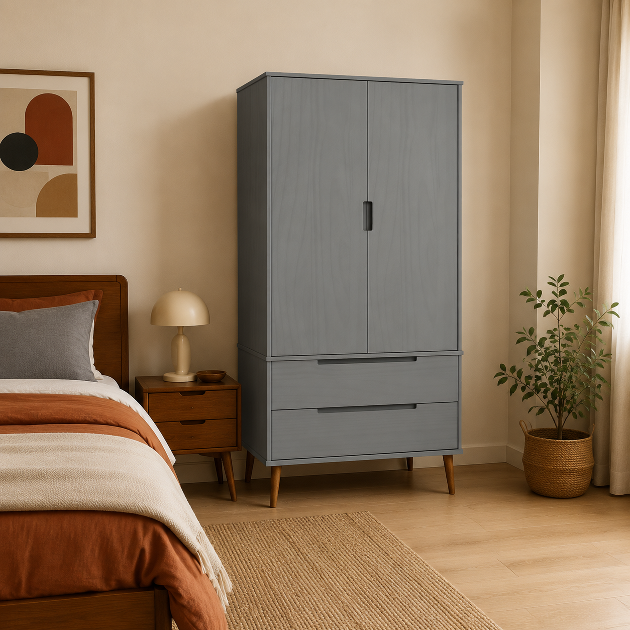Massivholz Kleiderschrank MOLDE mit UV-Lackierung