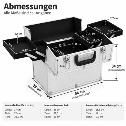 Kosmetikkoffer, ausziehbares Oberteil, abschließbar
