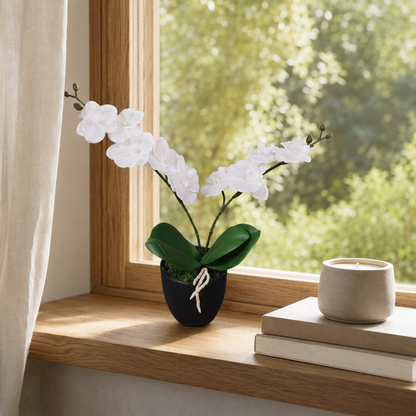 Künstliche Orchidee im Topf – 3Blütenpracht für die Fensterbank