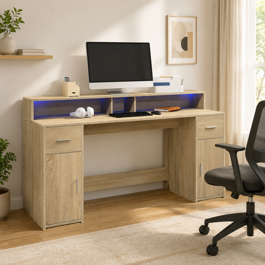 LED-Computertisch mit Monitorerhöhung, 160cm