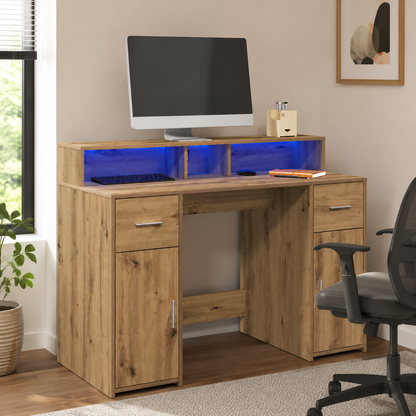 LED-Schreibtisch mit Monitorerhöhung, 120x55 cm