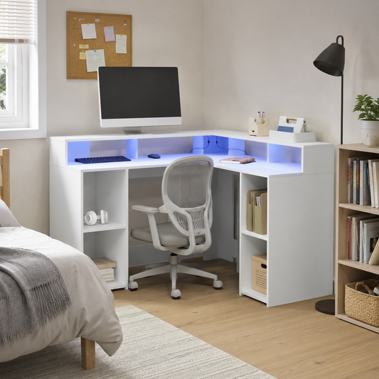 LED-beleuchteter Eck-Schreibtisch mit Monitorerhöhung