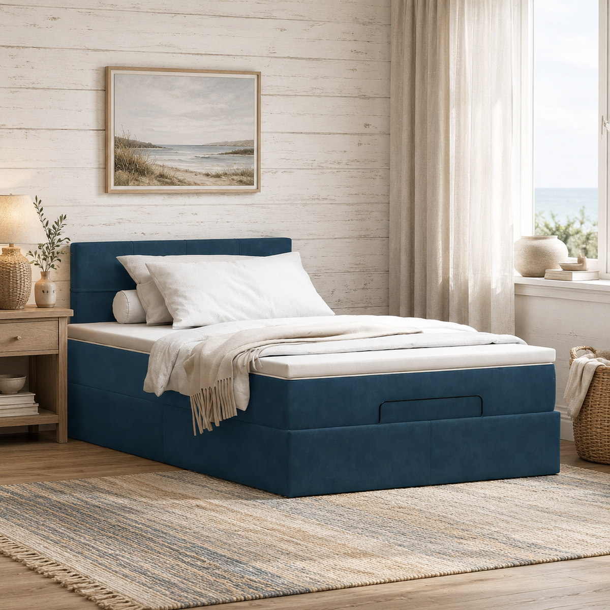 Ottoman-Bett mit Stauraum, inkl. Matratze 120x190 cm, Samtbezug