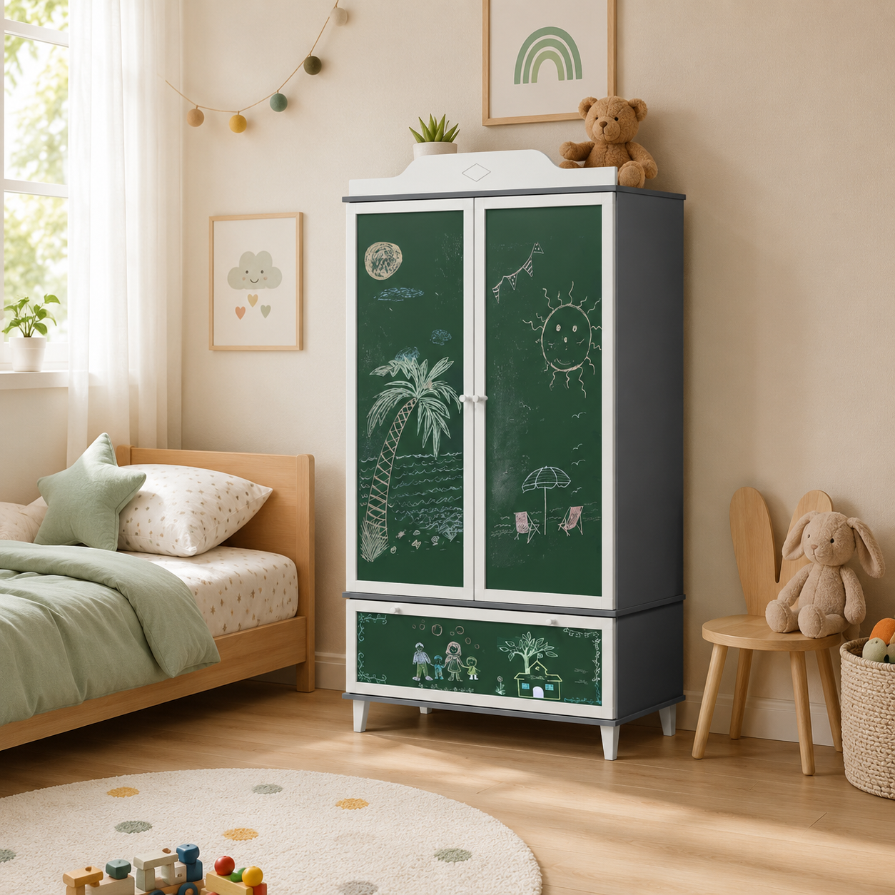 Großzügiger Kleiderschrank mit Kreidetafel, 2-türig